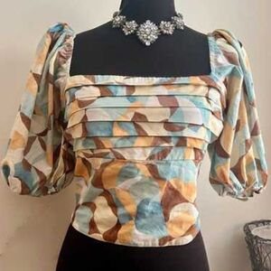 Abercrombie & Fitch Square-Neck Pleated Puff Sleeve Blouse